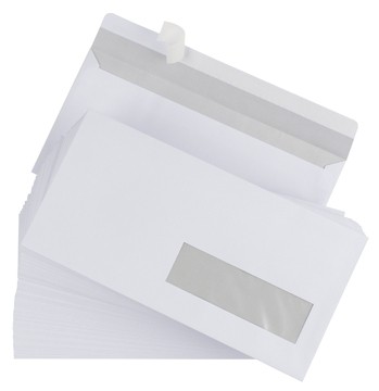 Enveloppen Gallery ft 110 x 220 mm (DL) strip, met venster rechts (ft 30 x 100 mm) (dispenserdoos)