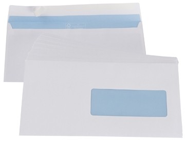 Enveloppen Gallery ft 114 x 229 mm strip, met venster rechts (ft 40 x 110 mm) (dispenserdoos)