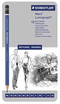 Staedtler Potlood Mars Lumograph 12 stuks: 6B-5B-4B-3B-2B-B-HB-F-H-2H-3H-4H