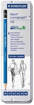 Staedtler Potlood Mars Lumograph 6 stuks: 8B-7B-6B-4B-2B-HB