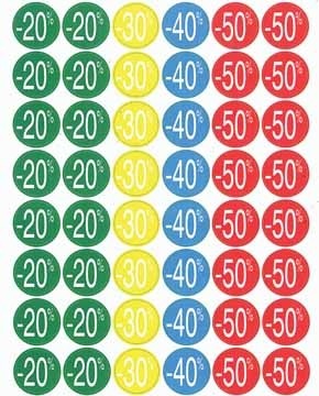 Agipa Kortinglabel van -20% tot - 50% (80 x -20%, 40 x -30%, 40 x -40%, 80 x -50%), geassort kleuren