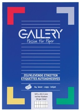 Gallery witte etiketten ft 105 x 42,3 mm, rechte hoeken, 14 per blad