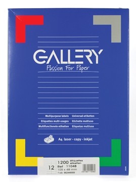 Gallery witte etiketten ft 105 x 48 mm, rechte hoeken, 12 per blad