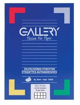 Gallery witte etiketten ft 105 x 74 mm, rechte hoeken, 8 per blad