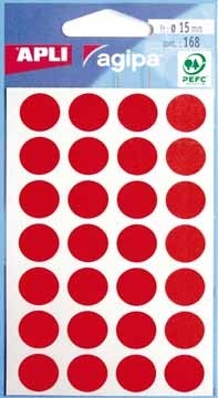 Agipa ronde etiketten in etui diameter 15 mm, rood, 168 stuks, 28 per blad