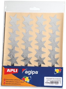Apli Metallic stickers sterren zilver, 128 stuks