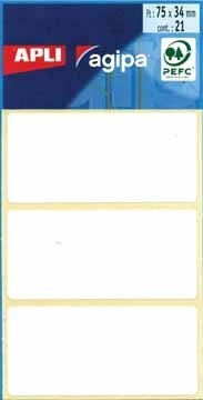 Agipa witte etiketten in etui ft 34 x 75 mm, 21 stuks, 3 per blad