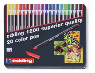 Edding viltstift e-1200 metalen doos van 20 stuks in geassorteerde kleuren
