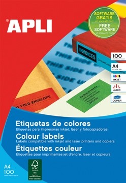 Apli Gekleurde etiketten ft 105 x 148 mm, blauw, 80 stuks, 4 per blad, etui van 20 blad