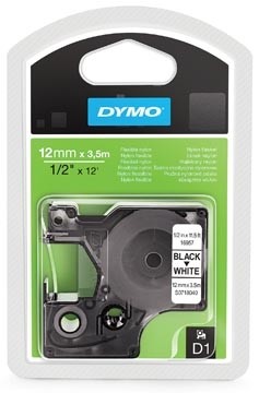 Dymo D1 flexibele nylontape 12 mm, zwart op wit  5PAK