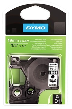 Dymo D1 permanente polyestertape 19 mm, zwart op wit 