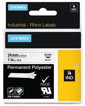 Dymo RHINO vinyltape 24 mm, zwart op wit 