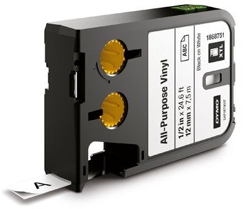Dymo XTL tapes ft 12 mm, zwart op wit, vinyl