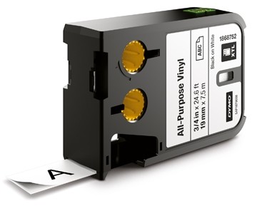 Dymo XTL tapes ft 19 mm, zwart op wit, vinyl