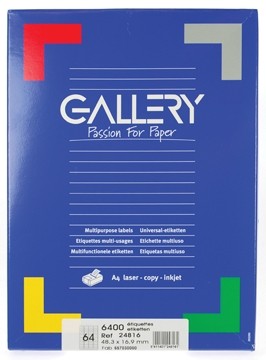 Gallery witte etiketten ft 48,3 x 16,9 mm, ronde hoeken, 64 per blad