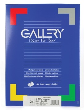 Gallery witte etiketten ft 66 x 33,9 mm, ronde hoeken, 24 per blad