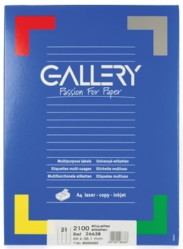 Gallery witte etiketten ft 66 x 38,1 mm, ronde hoeken, 21 per blad