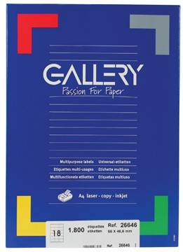 Gallery witte etiketten ft 66 x 46,6 mm, ronde hoeken, 18 per blad