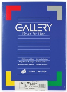 Gallery witte etiketten ft 99,1 x 38,1 mm, ronde hoeken, 14 per blad