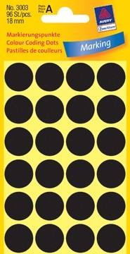 AVERY Ronde etiketten diameter 18 mm, zwart, 96 stuks
