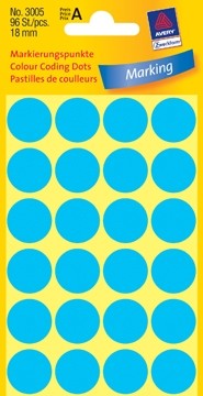 AVERY Ronde etiketten diameter 18 mm, blauw, 96 stuks