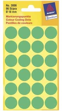 AVERY Ronde etiketten diameter 18 mm, groen, 96 stuks