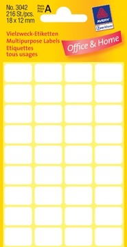 AVERY Witte etiketten ft 18 x 12 mm, 216 stuks