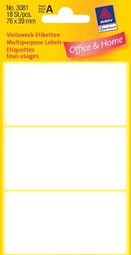 AVERY Witte etiketten ft 76 x 39 mm, 18 stuks