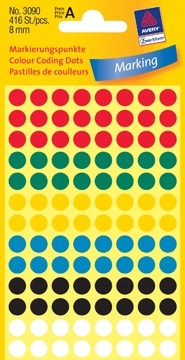 AVERY Ronde etiketten diameter 8 mm, geassorteerde kleuren, 416 stuks