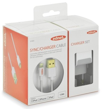 Ednet wandoplader en kabel, 1 meter, voor Apple