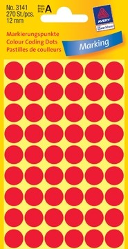 AVERY Ronde etiketten diameter 12 mm, rood, 270 stuks