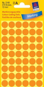 AVERY Ronde etiketten diameter 12 mm, lichtoranje, 270 stuks