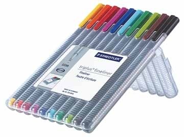 Staedtler fineliner Triplus geassorteerde kleuren, opstelbare box met 10 stuks