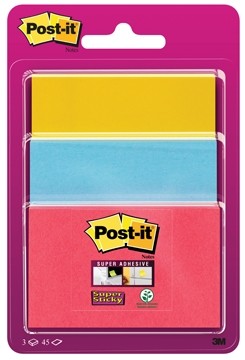 Post-it Super Sticky Notes electric blue, neon geel en poppy