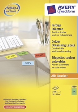 AVERY Gekleurde etiketten ft 70 x 37 mm, 2.400 stuks, groen