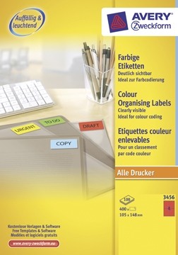 AVERY Gekleurde etiketten ft 105 x 148 mm, 400 stuks, rood