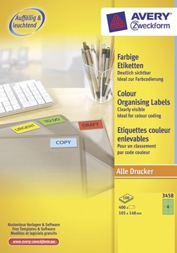 AVERY Gekleurde etiketten ft 105 x 148 mm, 400 stuks, groen