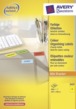 AVERY Gekleurde etiketten ft 105 x 148 mm, 400 stuks, geel
