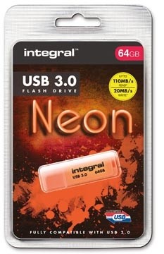Integral Neon USB stick 3.0, 64 GB, oranje