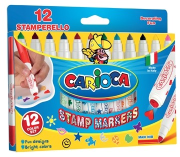Carioca stempelstift Superwashable 12 stiften (= 12 kleuren en 12 stempelmotieven)