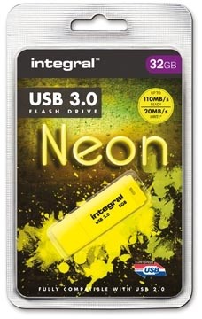 Integral Neon USB stick 3.0, 32 GB, geel