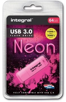 Integral Neon USB stick 3.0, 64 GB, roze
