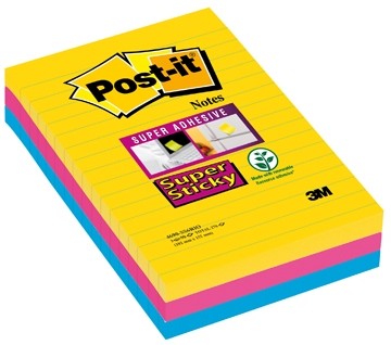Post-it Super Sticky Notes Rio, ft 101X152 mm, 90 blaadjes, 3 blokken