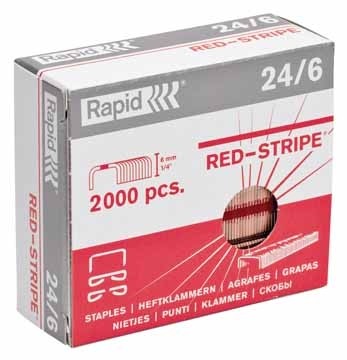 Rapid Nietjes 24/6, Red Stripe, verkoperd, doos van 2.000 nietjes