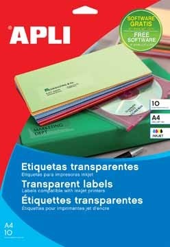 Apli Transparante etiketten ft 210 x 297 mm, 10 stuks, 1 per blad
