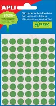 Apli ronde etiketten in etui diameter 10 mm, groen, 315 stuks, 63 per blad (2054)