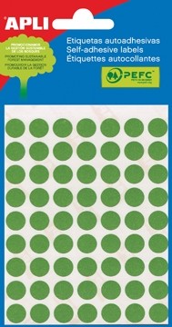 Apli ronde etiketten in etui diameter 8 mm, groen, 288 stuks, 96 per blad (2047)