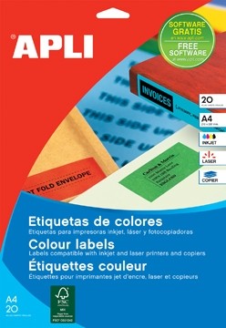 Apli Gekleurde etiketten ft 70 x 37 mm, blauw, 480 stuks, 24 per blad (1592)