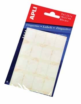 Apli witte etiketten in etui ft 16 x 22 mm, 96 stuks, 16 per blad (2674)