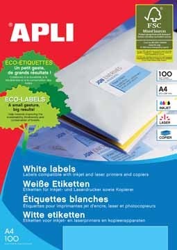 Apli Witte etiketten ft 199,6 x 289,1 mm, 100 stuks, 1 per blad (2412)